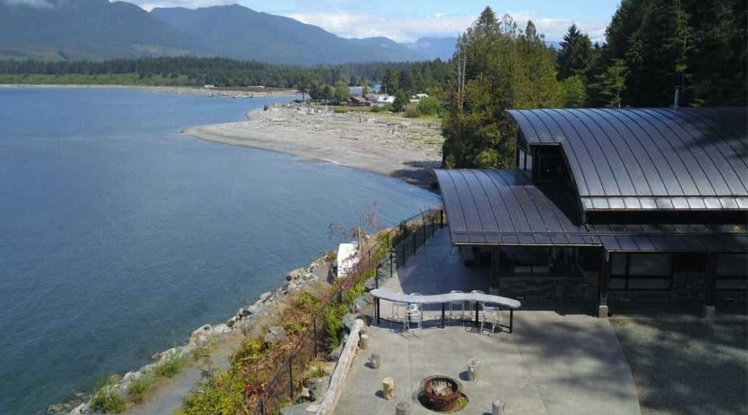 Aerial shot of the property with ocean view