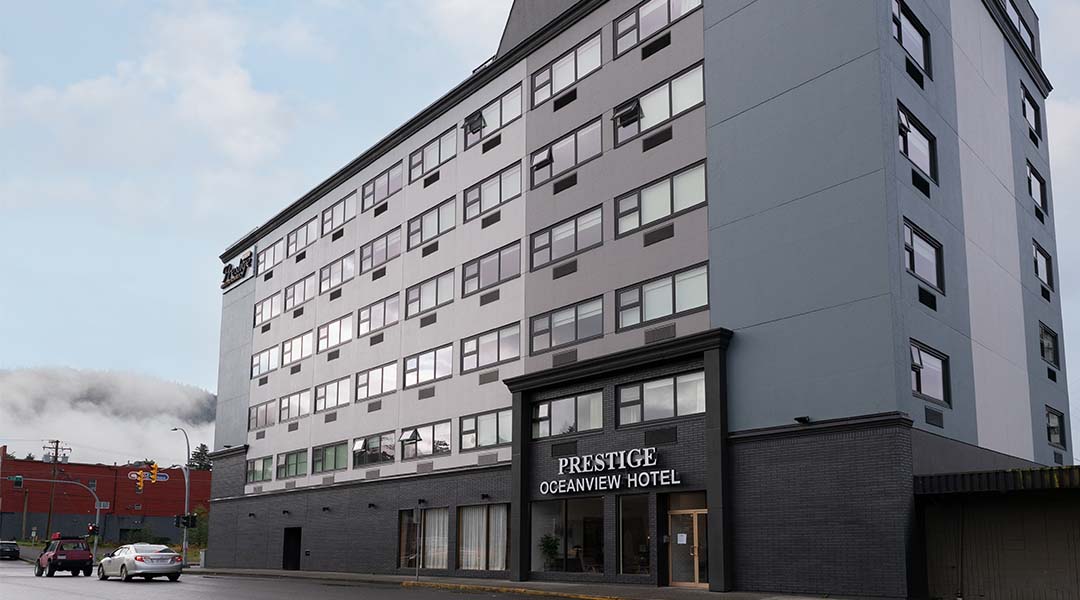 Exterior of the Prestige Oceanview Hotel in Prince Rupert