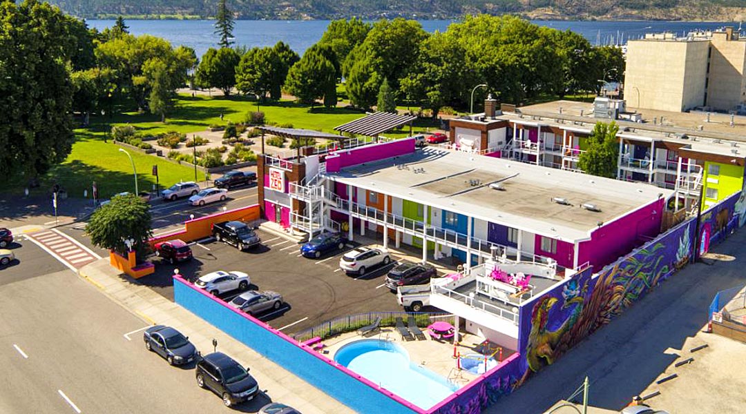 Colourful exterior of Hotel Zed Kelowna 