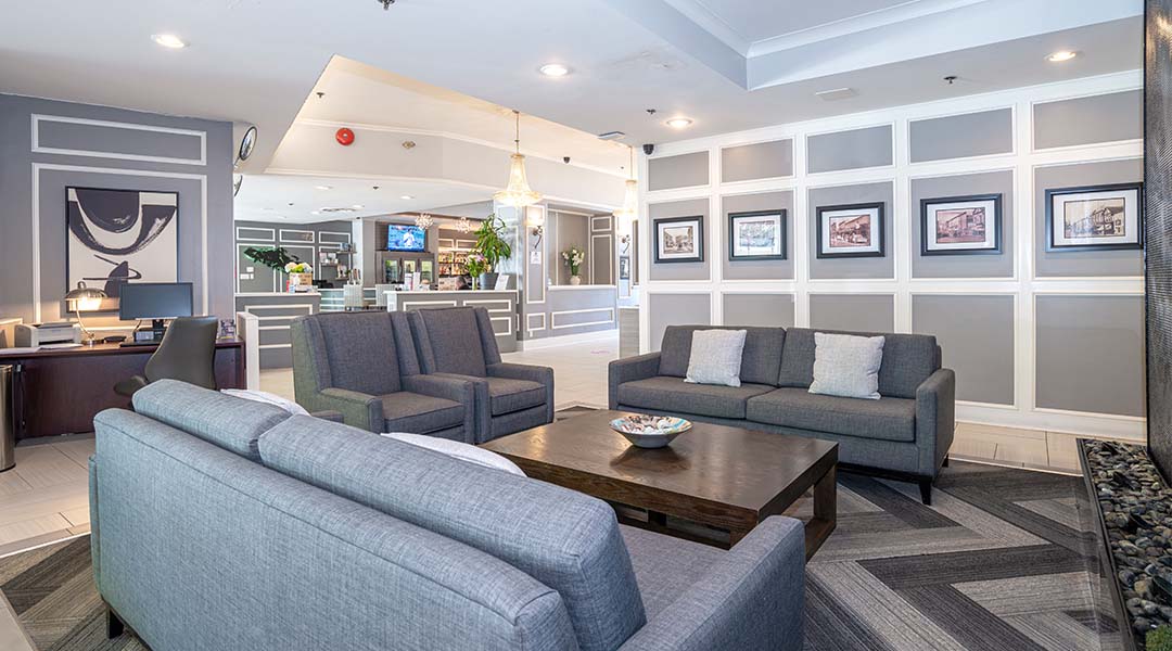 Interior lobby with couches