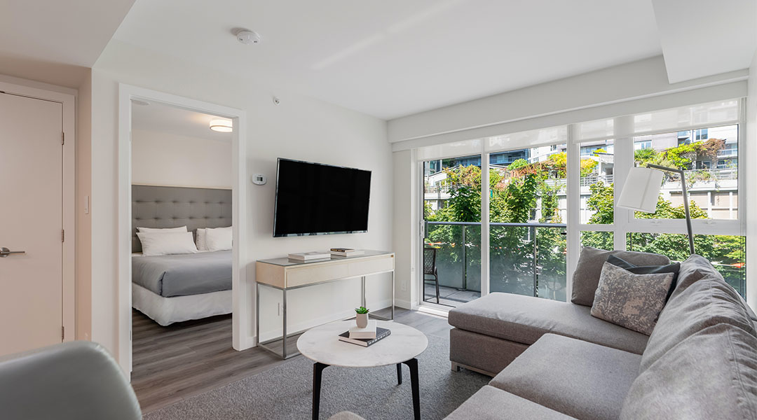 Interior of One Bedroom Deluxe Suite at Level Vancouver Hotel