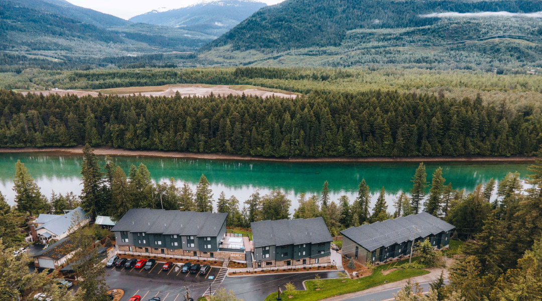 Exterior of the resort on the river