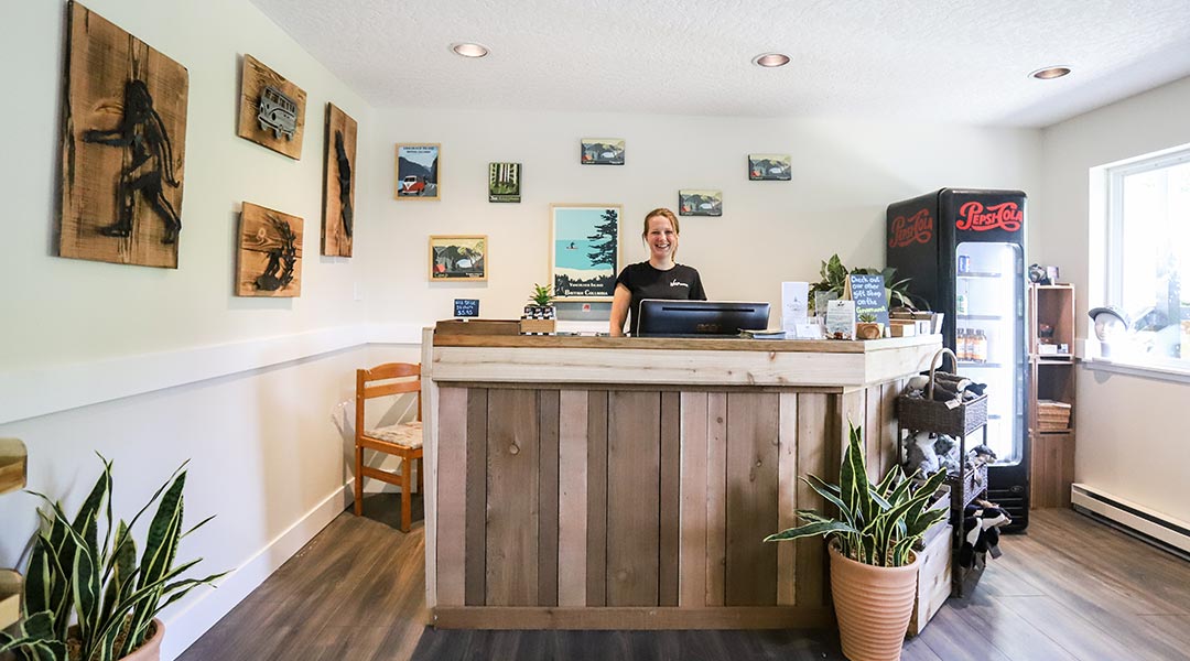 Lobby desk at West Coast Trail Lodge in Port Renfrew