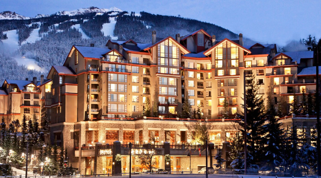 Exterior of Westin Whistler hotel in the winter