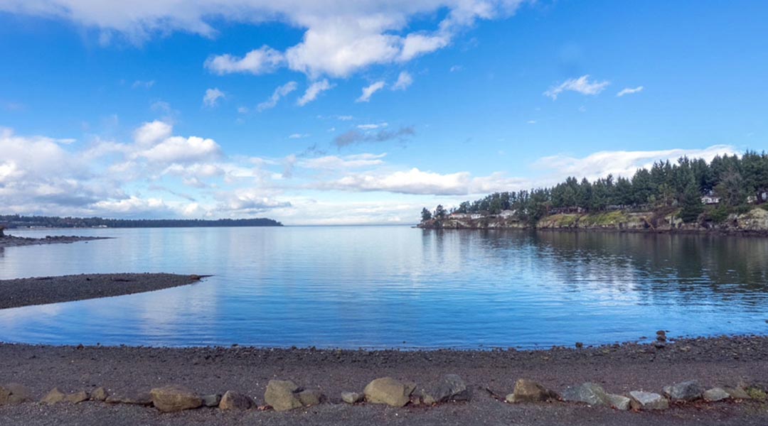 View of Craig Bay from the Pacific Shores Resort and Spa near Parksville on a sunny day
