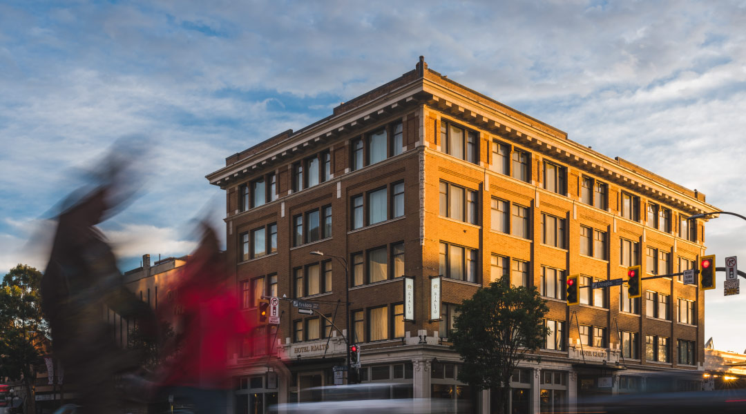 Outside entrance to Hotel Rialto in Victoria on Vancouver Island