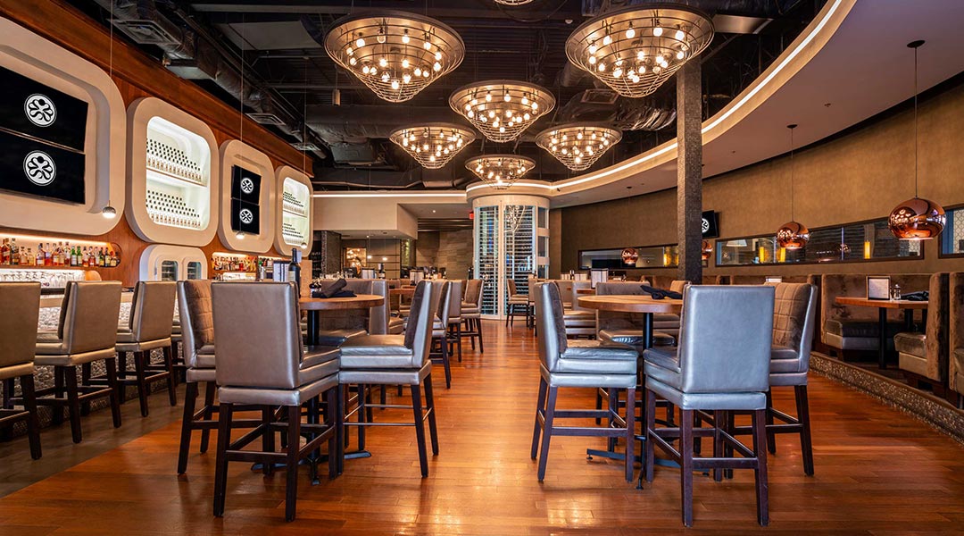 The interior of the Chop Steakhouse and Bar at the Sandman Signature Vancouver Airport Hotel and Resort in Richmond