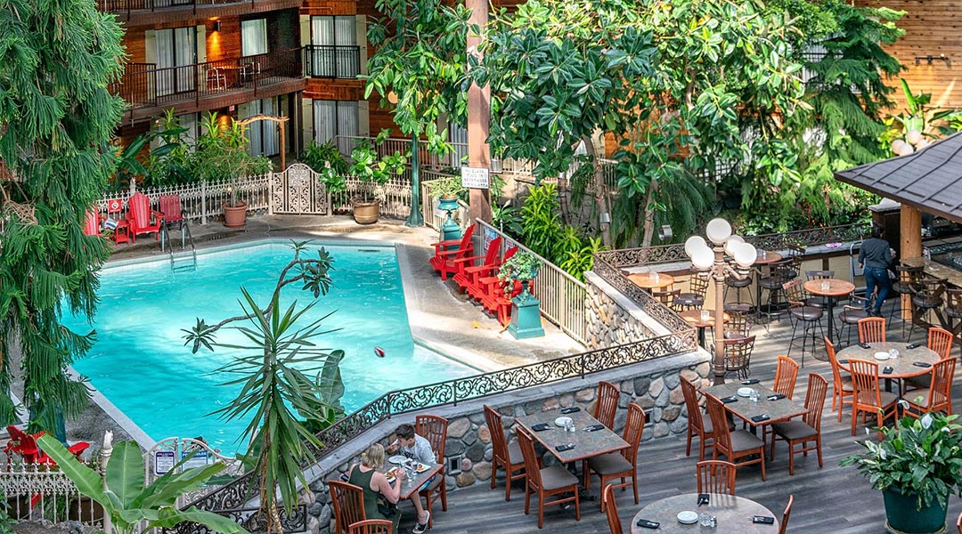 The view of the atrium at the Prestige Vernon Lodge and Conference Centre in Thompson Okanagan