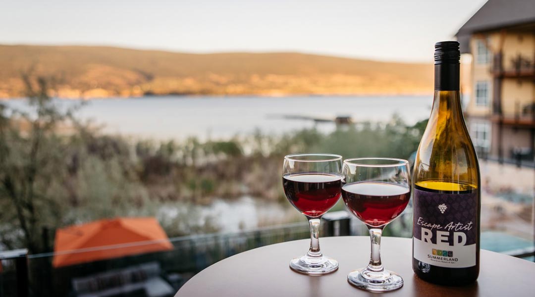 View of the Okanagan Lake from a balcony at Summerland Waterfront Resort in Thompson Okanagan