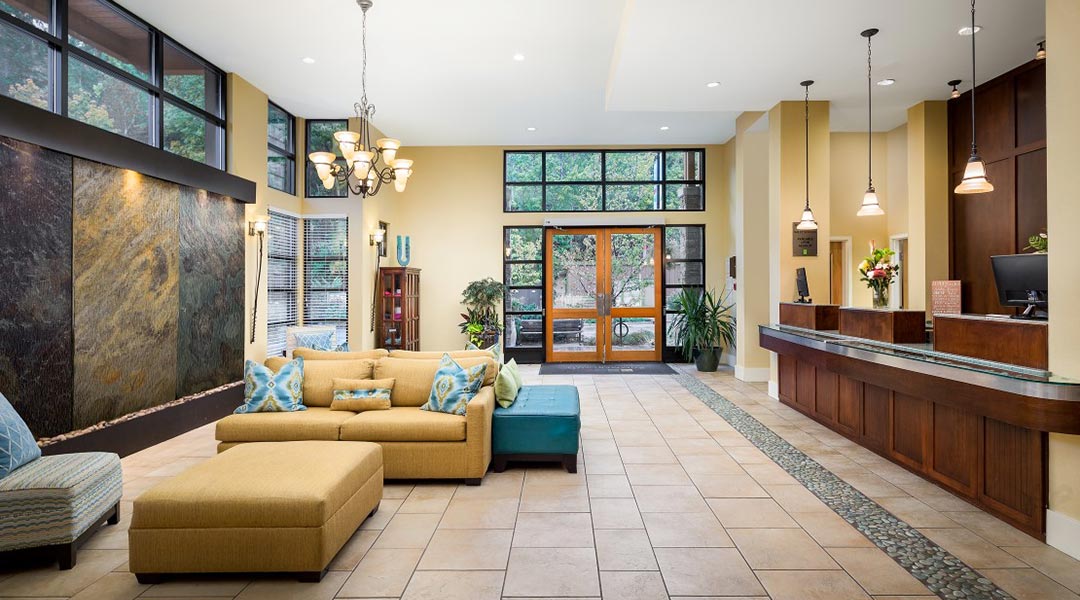 The interior lobby at the Summerland Waterfront Resort in Thompson Okanagan