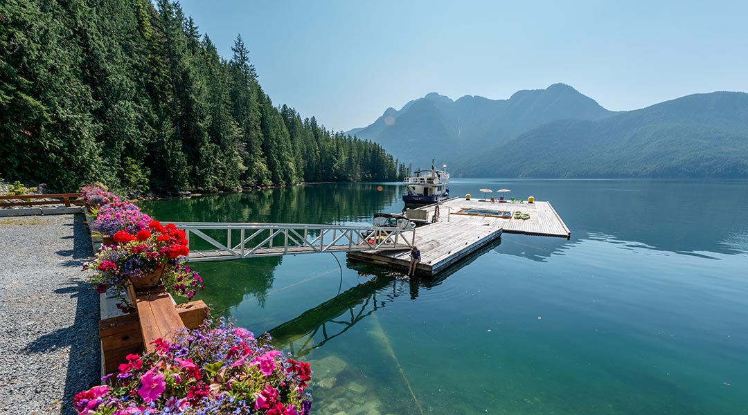 The outdoor dock area at the Klahoose Wilderness Resort in the Desolation Sound