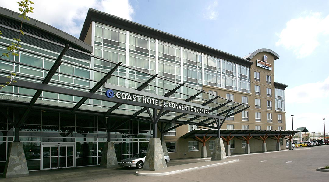 The exterior building of the Coast Langley City Hotel and Convention Centre in BC