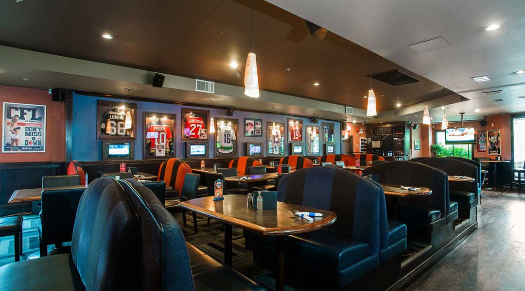 Shark Club Sports Bar and Grill seating at the Sandman Hotel in Victoria BC