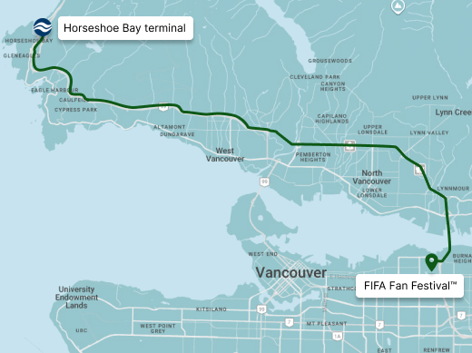 Map from Horseshoe Bay Terminal to PNE