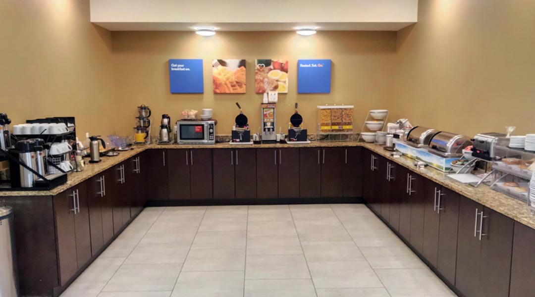 The breakfast room filled with coffee and morning snacks at the Comfort Inn and Suites Terrace in Northern BC