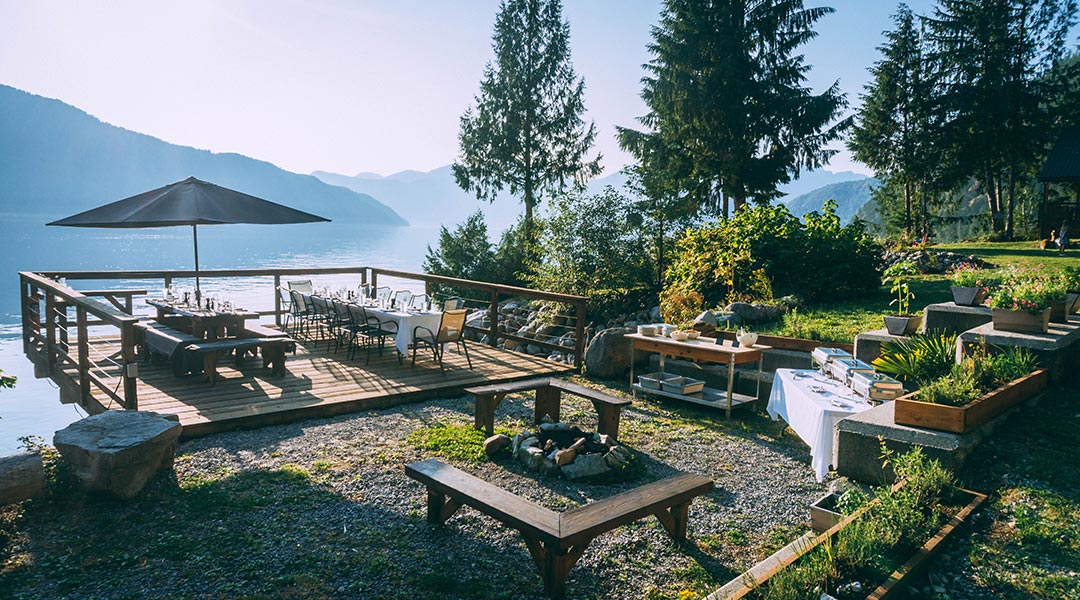 The outdoor dining area at the Klahoose Wilderness Resort in the Desolation Sound