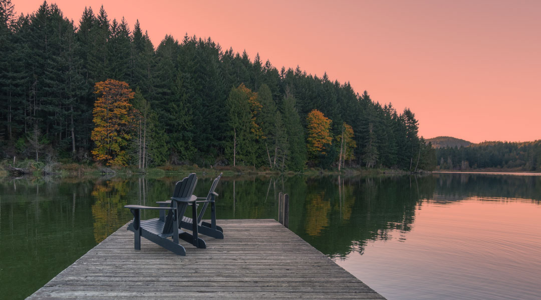 Sunset at the dock in Cusheon Lake Resort on Salt Spring Island